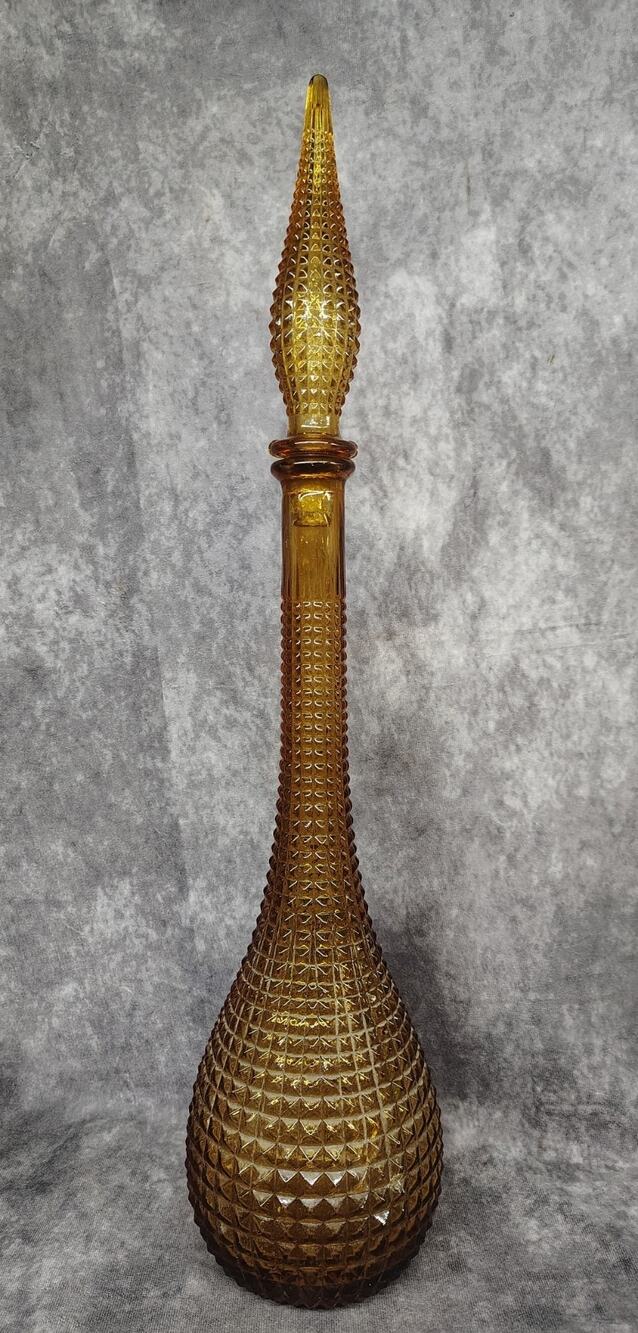 Vintage Amber Italian Empoli Glass Genie Bottle
